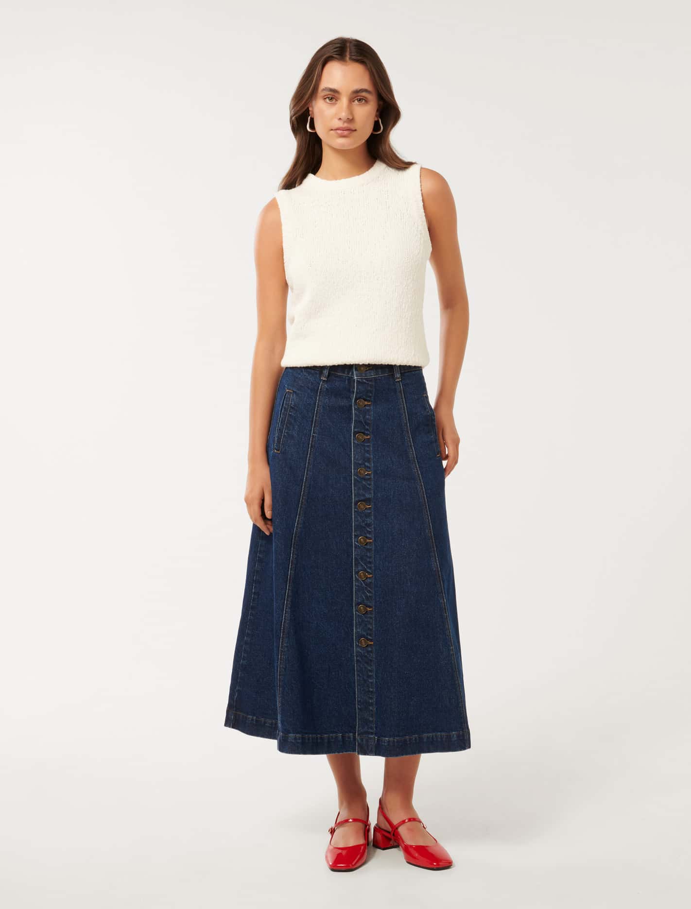 Leighton Midi Skirt Dark Wash