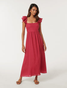 Darla Petite Flutter Sleeve Midi Claret