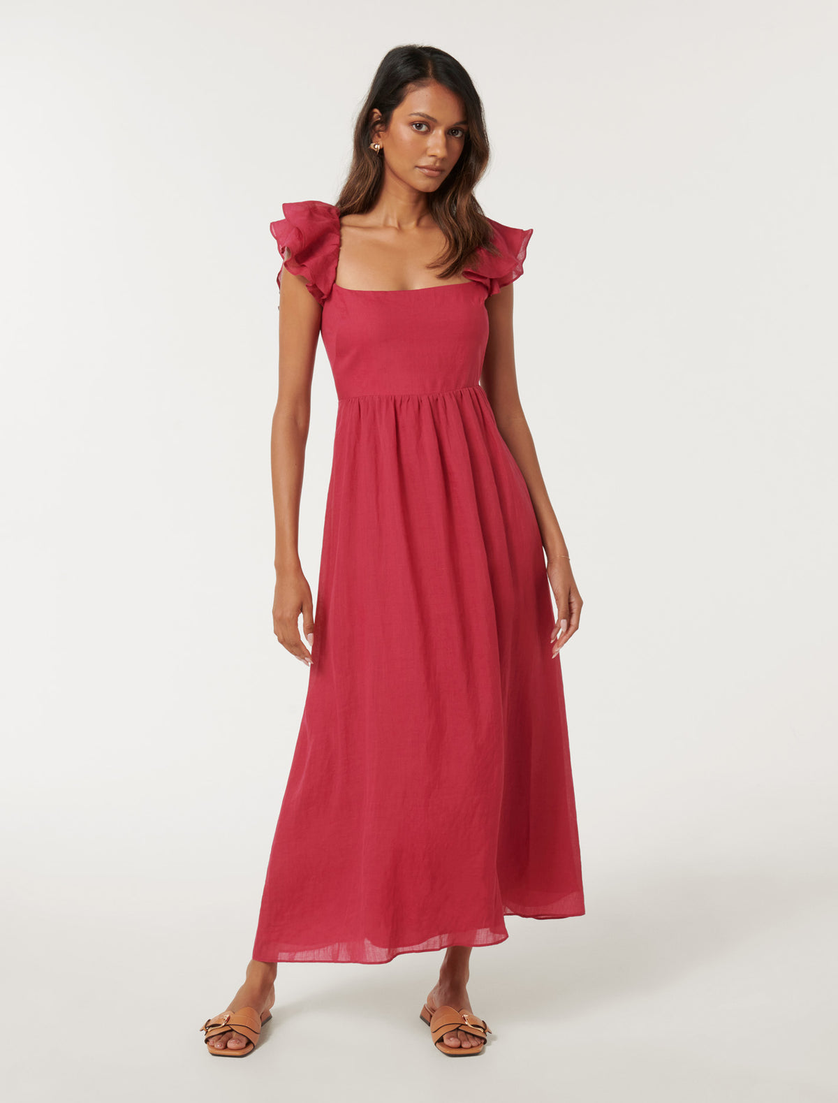 Darla Petite Flutter Sleeve Midi Claret