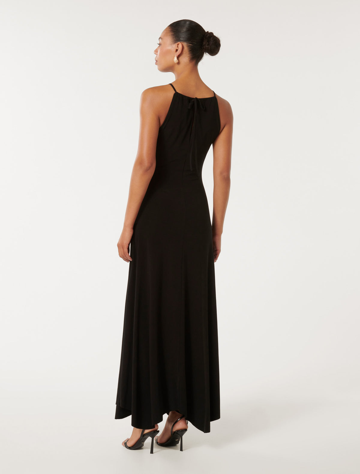 Whitney Gathered Midi Dress Black