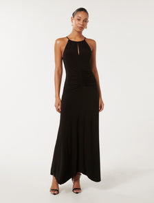 Whitney Gathered Midi Dress Black