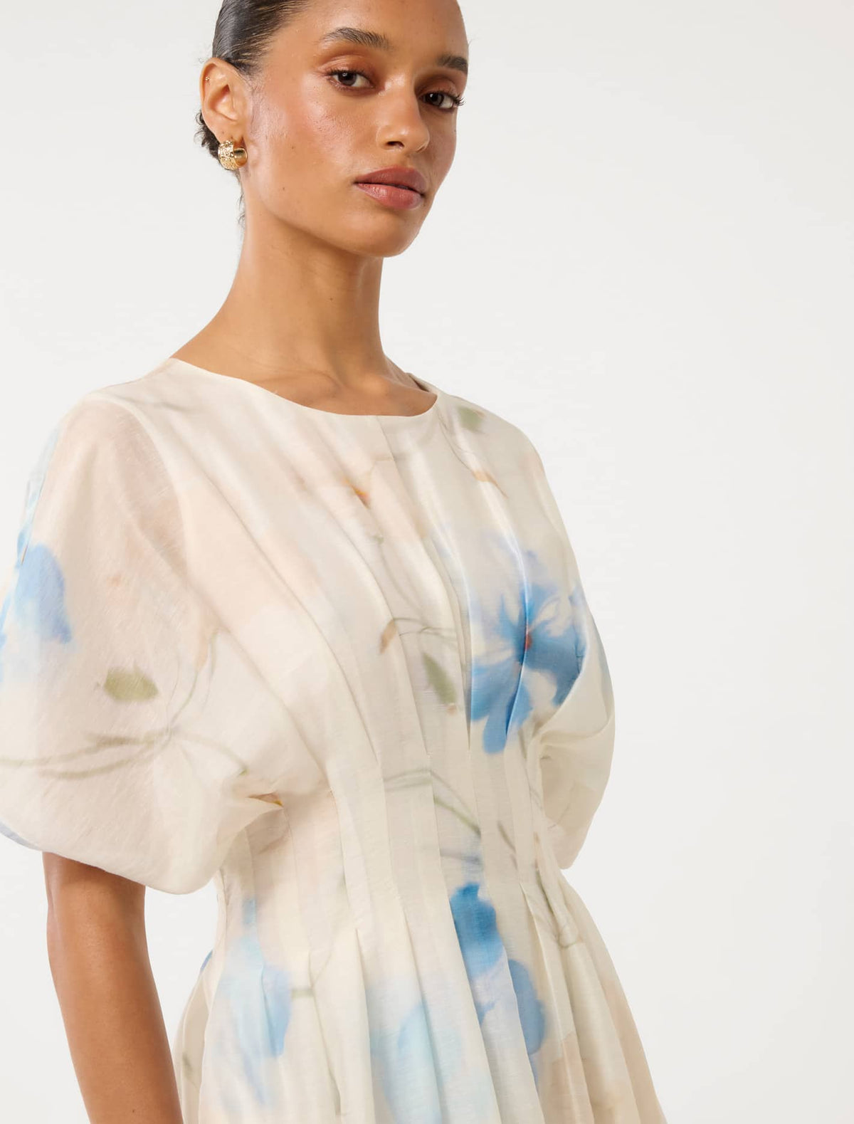 Eve Petite Seam Detail Midi Blue Valerie Floral