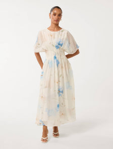 Eve Petite Seam Detail Midi Blue Valerie Floral