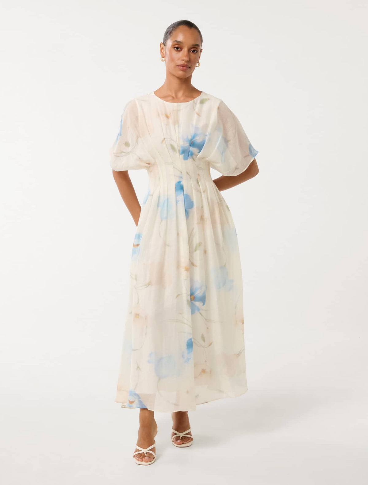Eve Petite Seam Detail Midi Blue Valerie Floral
