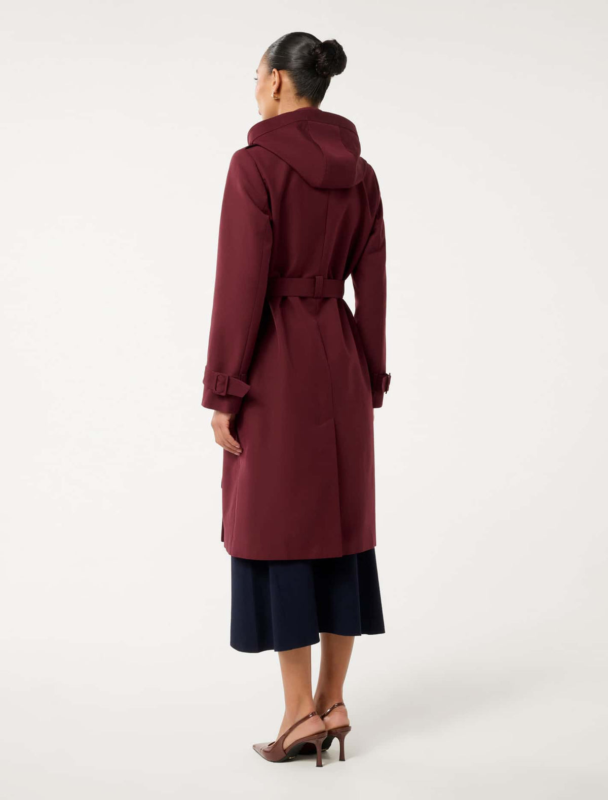Maggie Hooded Water Resistant Trench Dark Cherry