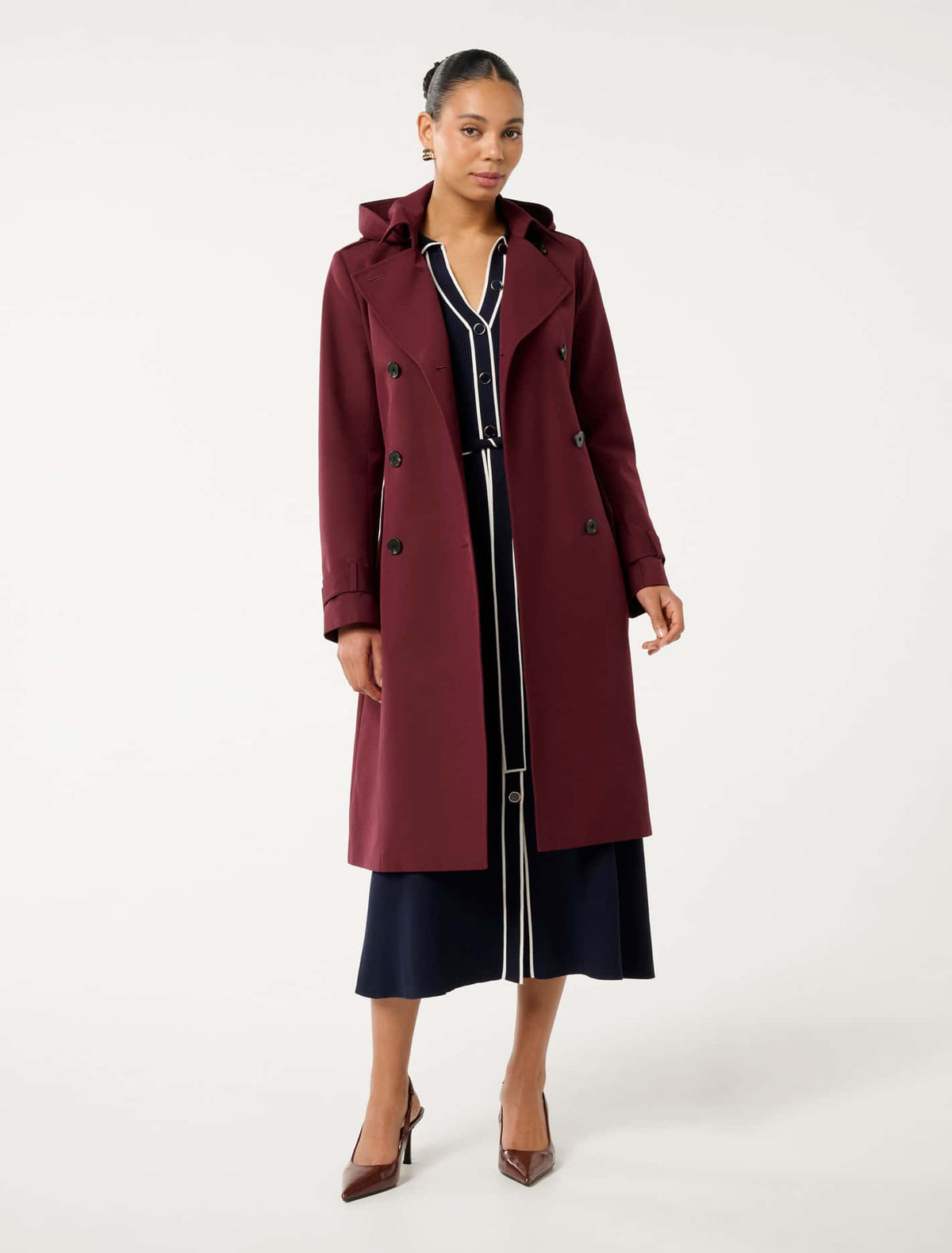 Maggie Hooded Water Resistant Trench Dark Cherry