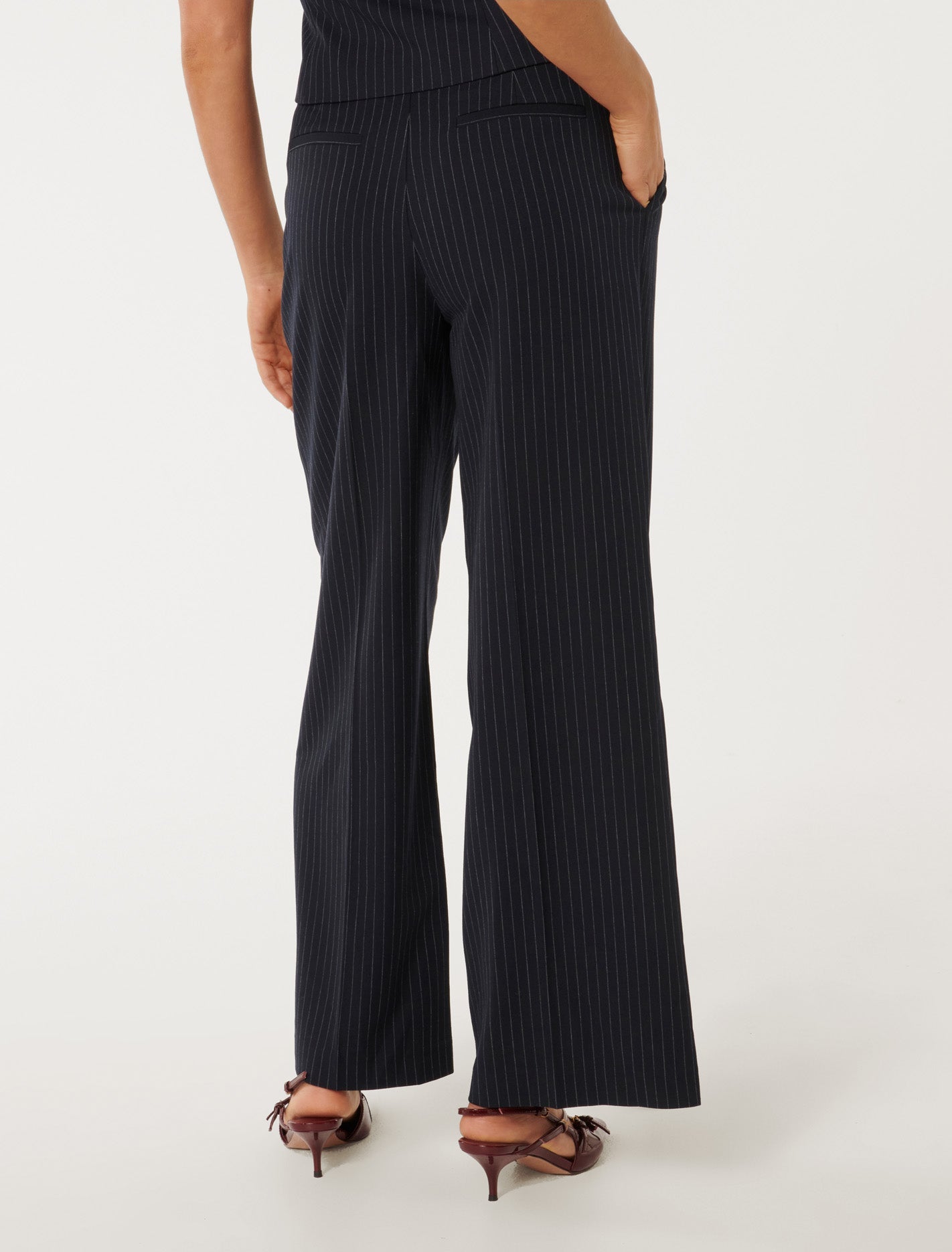 Noa Pinstripe Wide Leg Pants Navy Pinstripe Suit