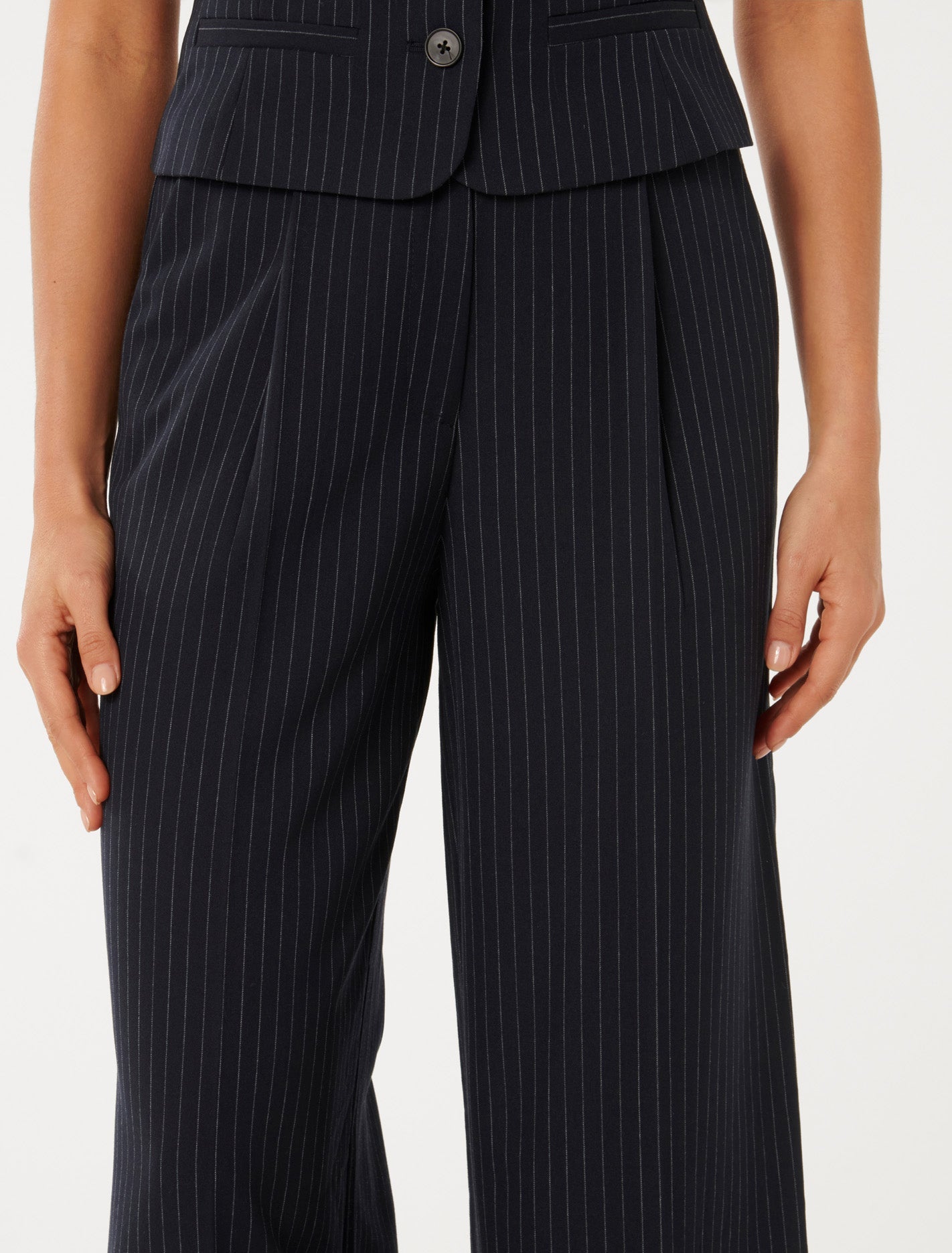 Noa Pinstripe Wide Leg Pants Navy Pinstripe Suit