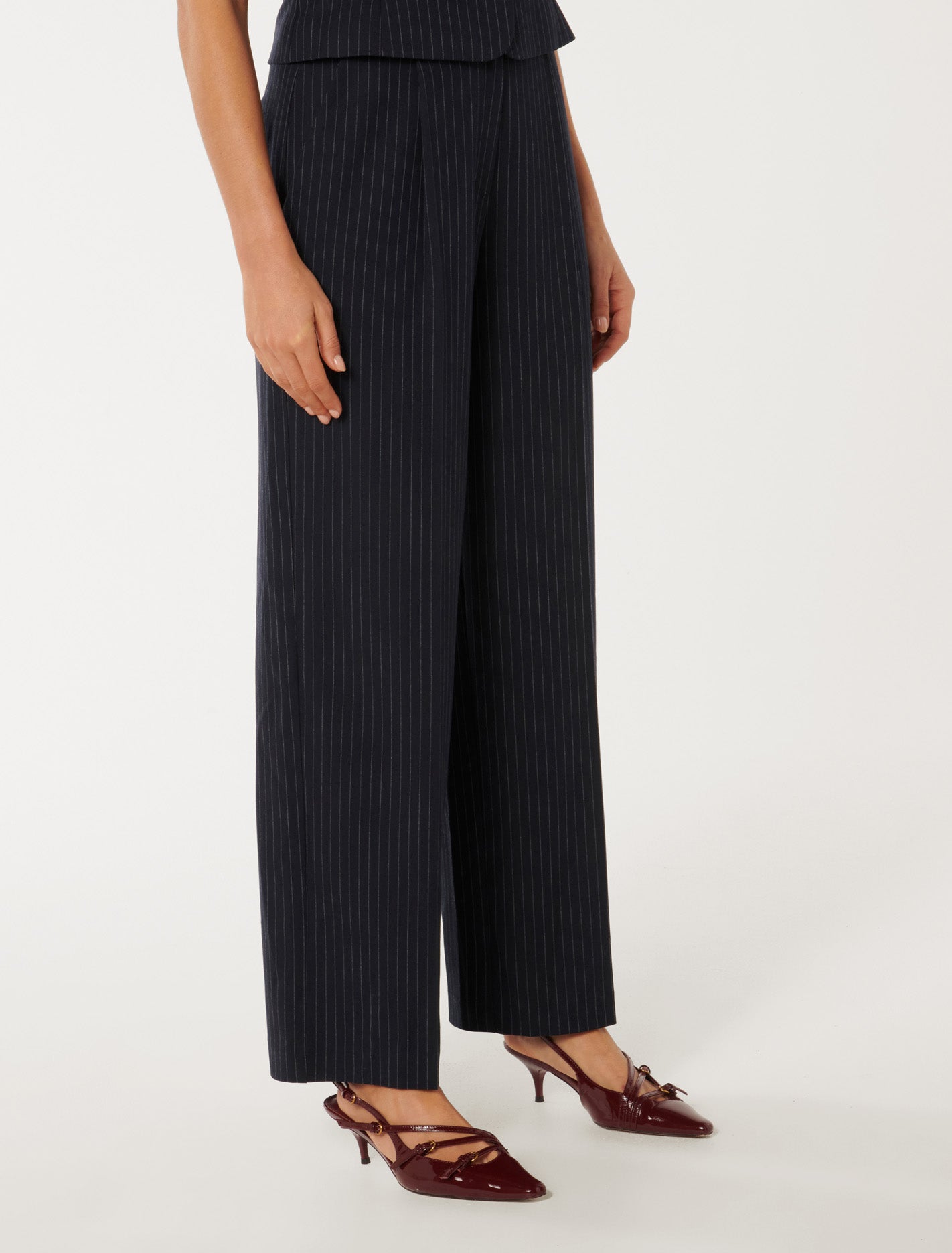 Noa Pinstripe Wide Leg Pants Navy Pinstripe Suit