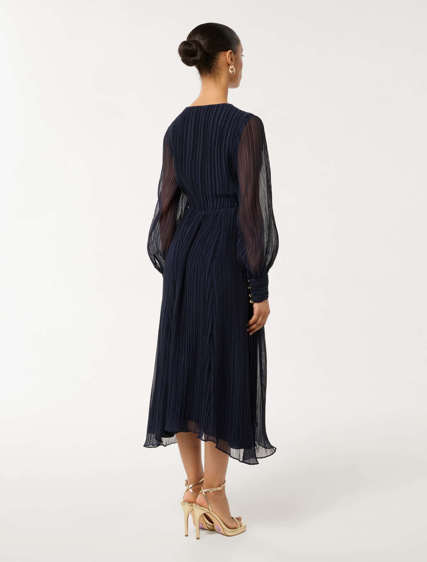 Genevieve Petite Crinkle Midi Navy