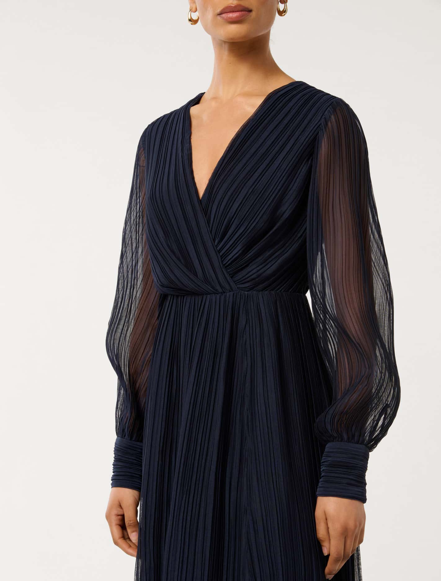 Genevieve Petite Crinkle Midi Navy