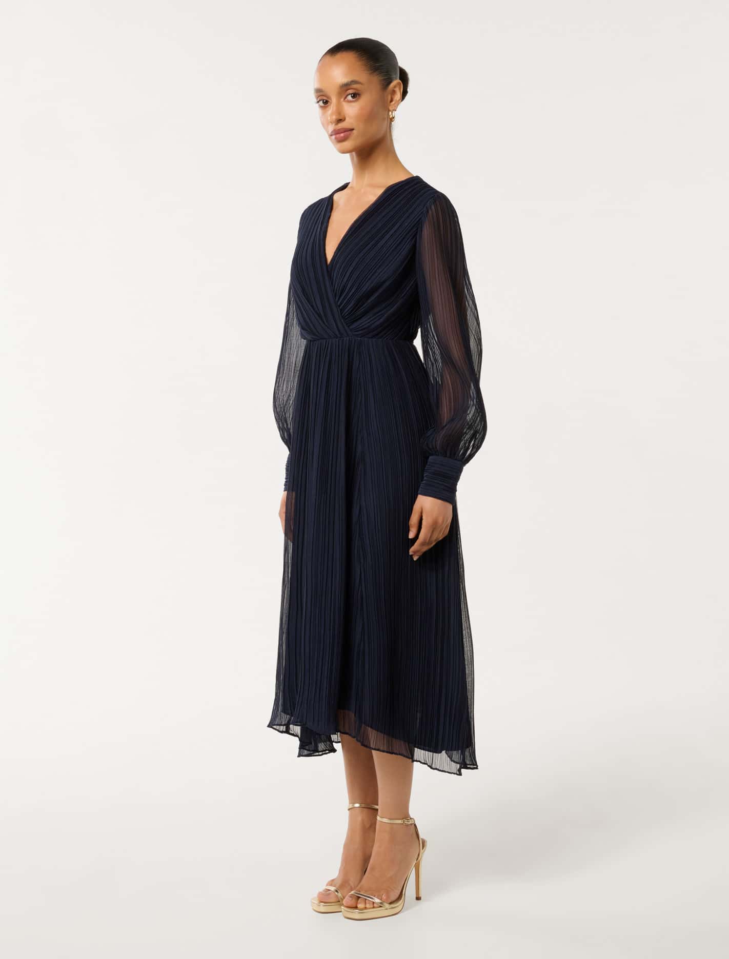Genevieve Petite Crinkle Midi Navy