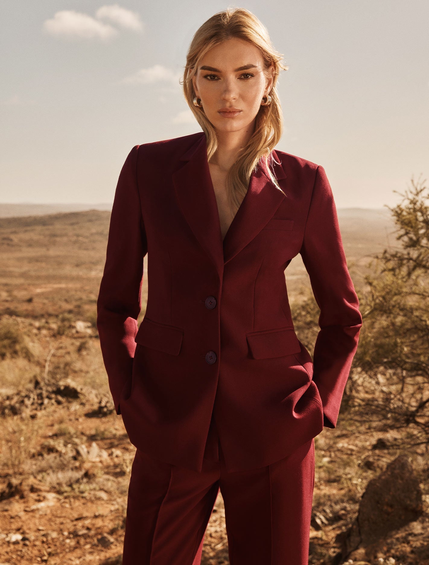 Clarette Nipped Waist Blazer Dark Cherry Suit