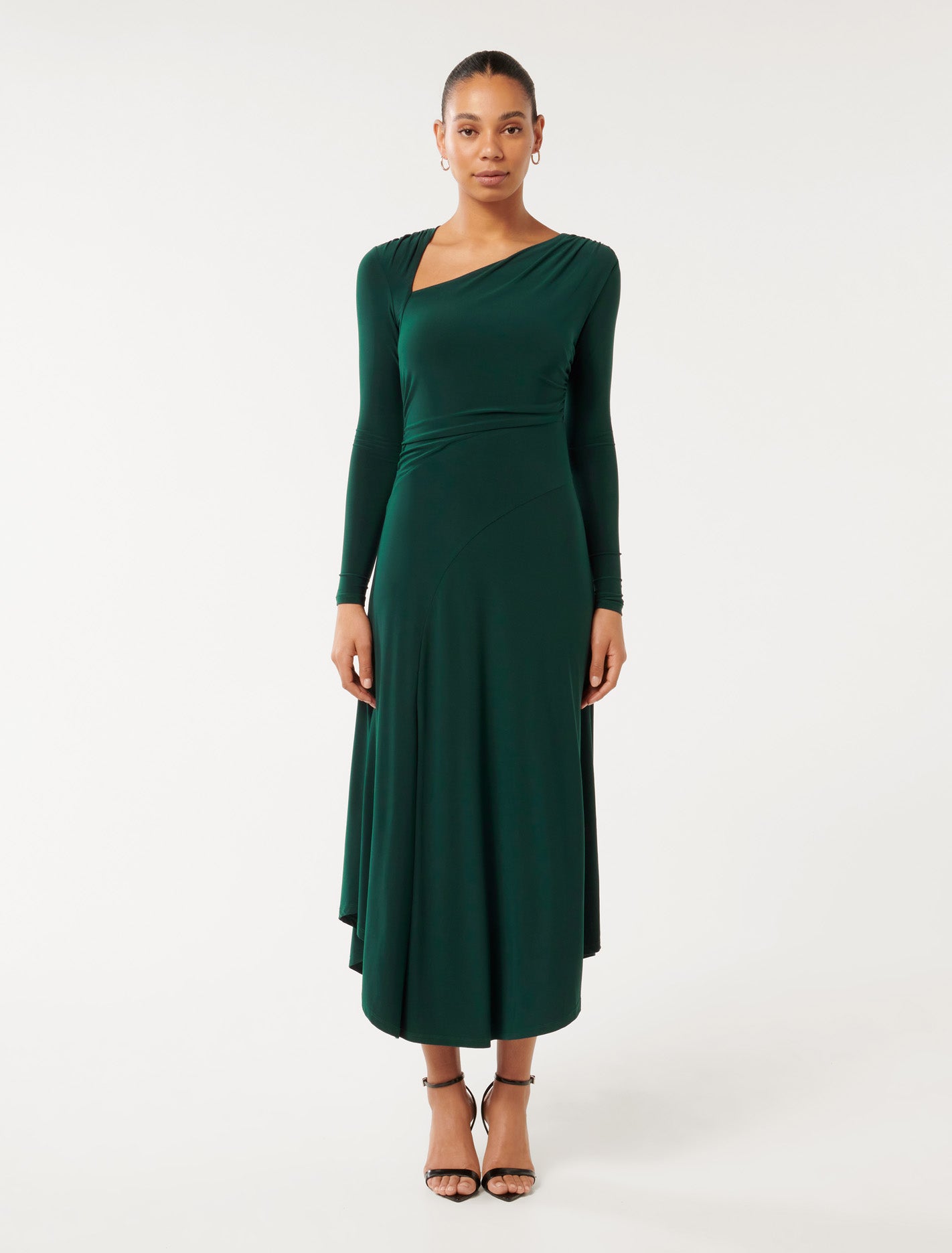 Sawyer Asymmetric Drape Dress Forest Moss
