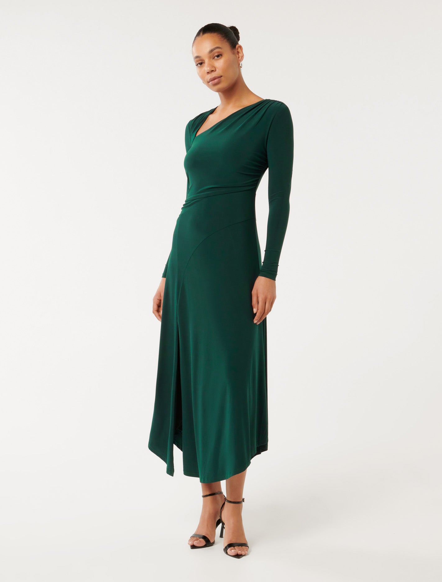 Sawyer Asymmetric Drape Dress Forest Moss