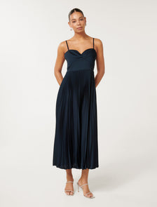 Chloe Pleated Midi Dress Deep Navy