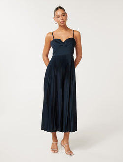 Chloe Pleated Midi Dress Deep Navy