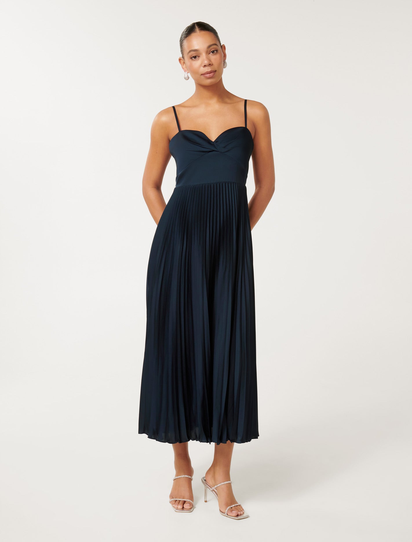 Chloe Pleated Midi Dress Deep Navy