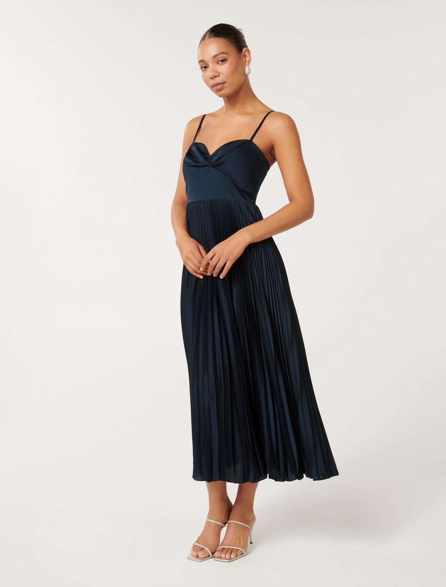 Chloe Pleated Midi Dress Deep Navy
