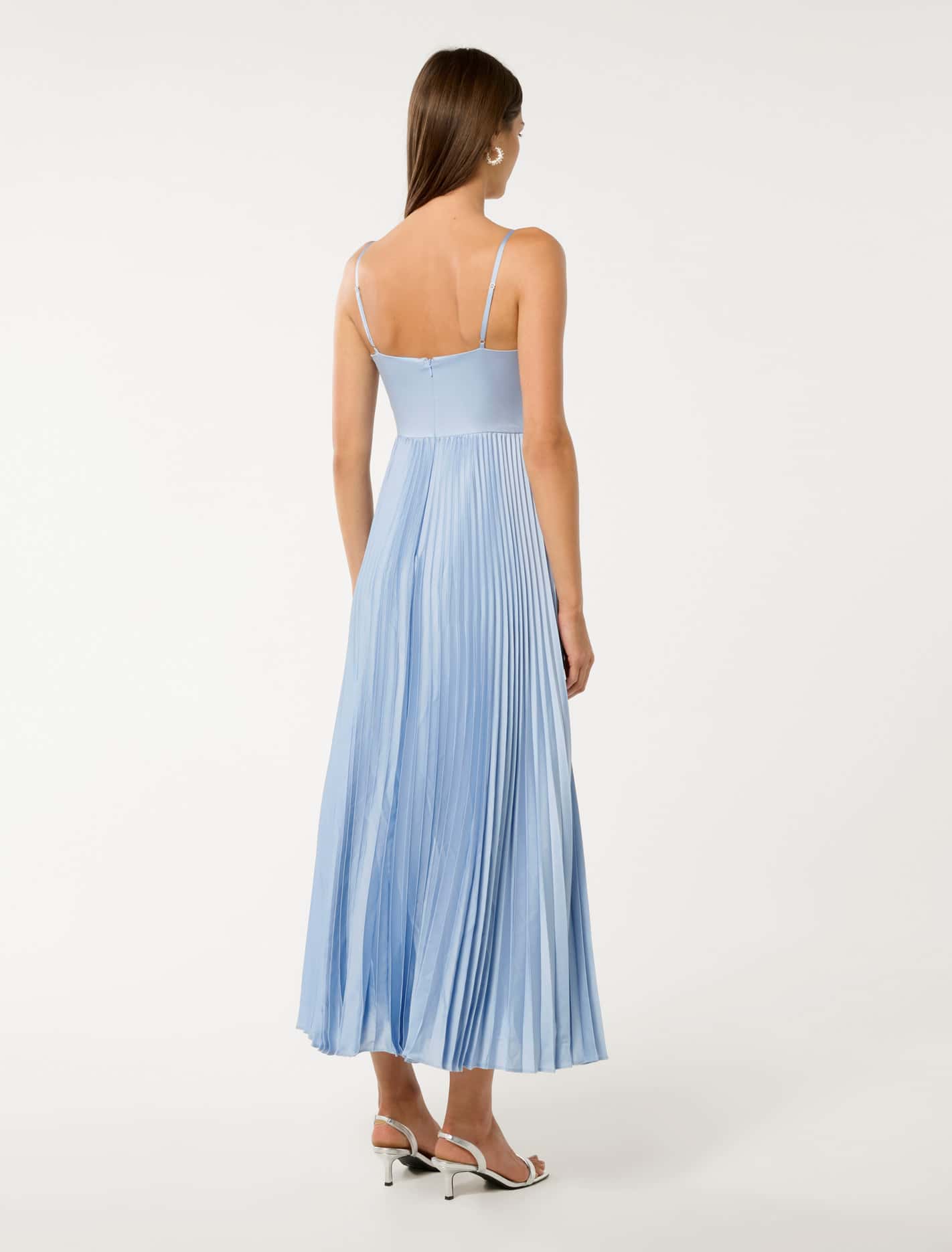 Chloe Pleated Midi Dress Misty Sky
