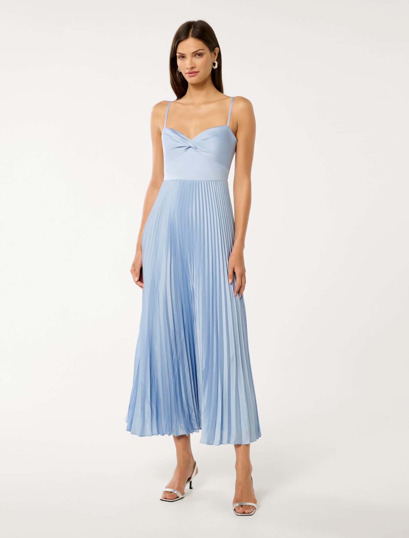Chloe Pleated Midi Dress Misty Sky