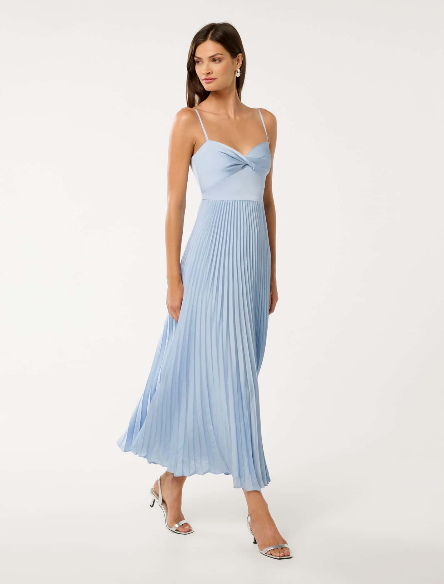 Chloe Pleated Midi Dress Misty Sky