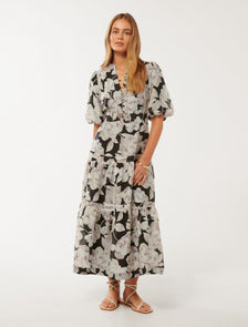 Leona Short-Sleeved Pin Tuck Midi Dress Light Wright Floral