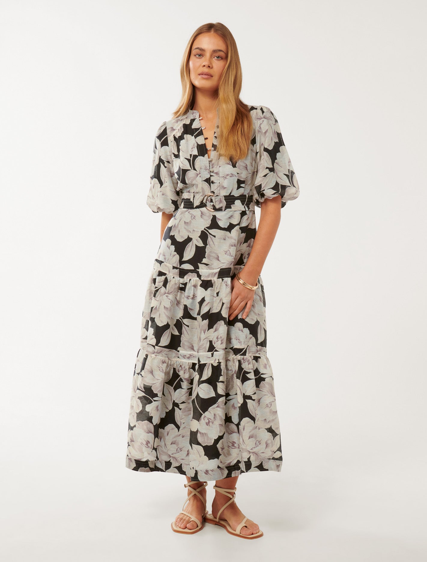 Leona Short-Sleeved Pin Tuck Midi Dress Light Wright Floral