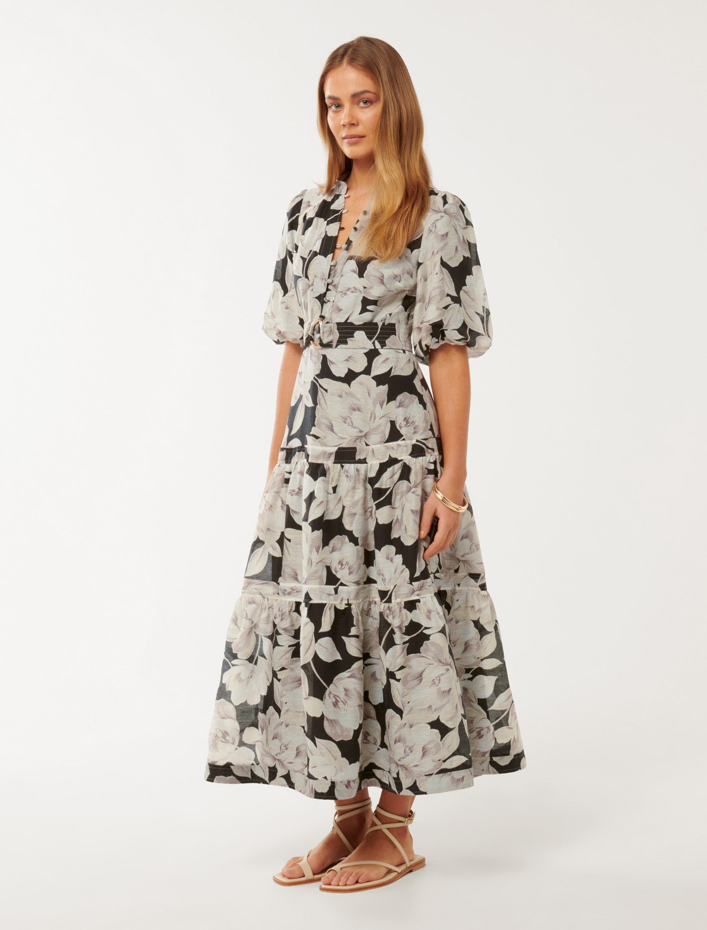 Leona Short-Sleeved Pin Tuck Midi Dress Light Wright Floral