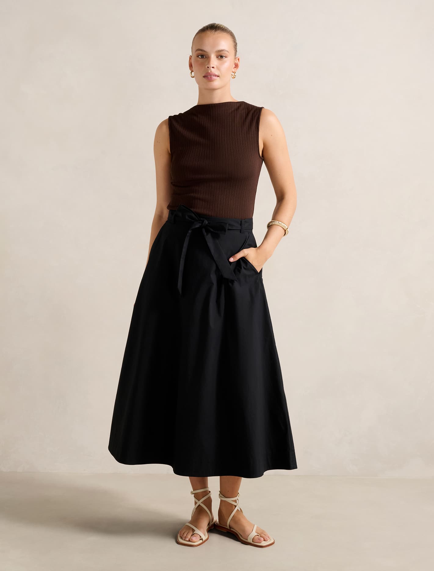 Madeleine Belted Midi Skirt Black