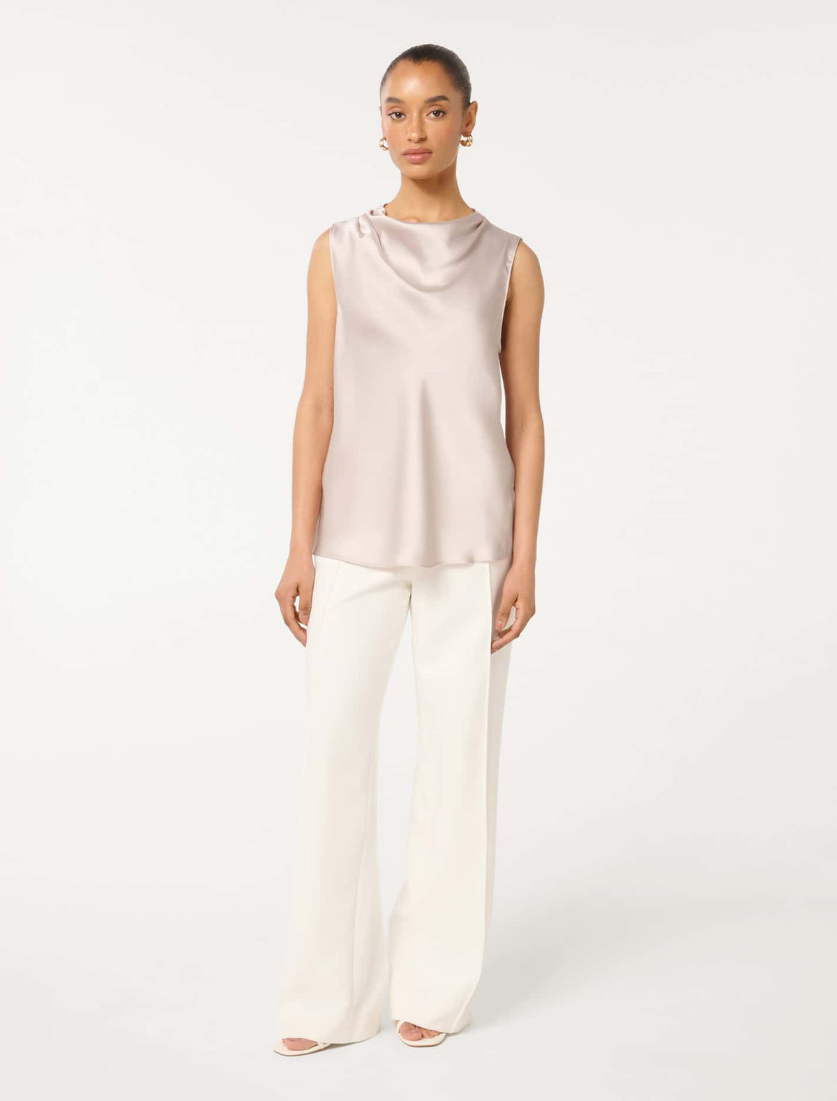 Sallie Petite Satin Cowl tank Frosted Champagne