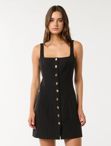 Penny Button-Down Mini Dress Black