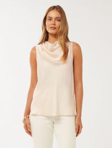 Sallie Satin Cowl Tank Bone