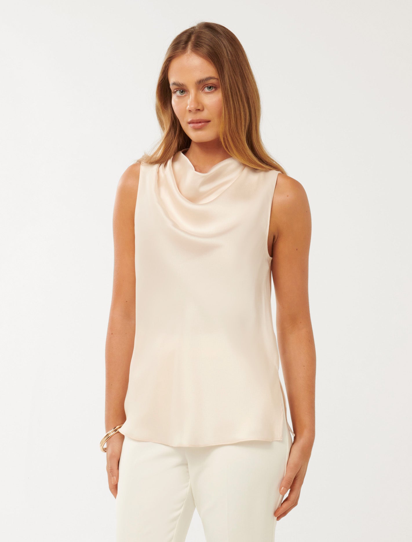 Sallie Satin Cowl Tank Bone