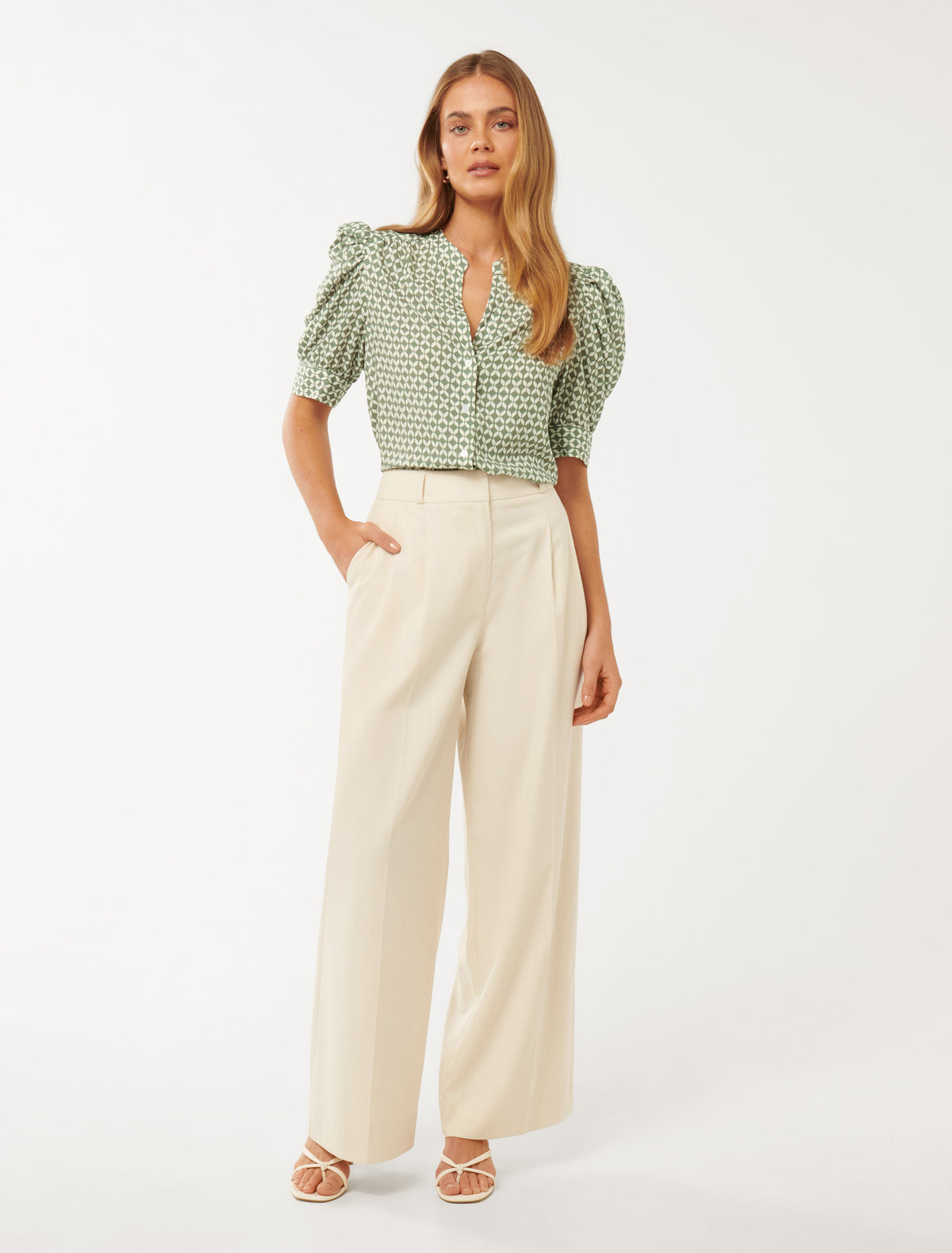 Mandi Ruched Sleeve Shirt Cerano Geo