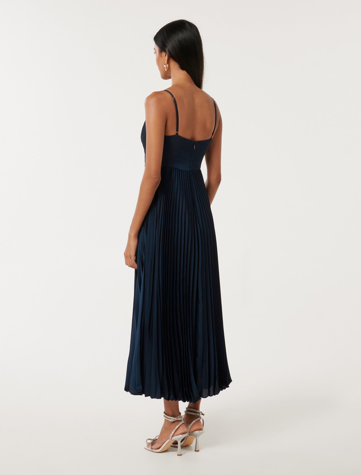 Chloe Petite Pleated Midi Dress Deep Navy
