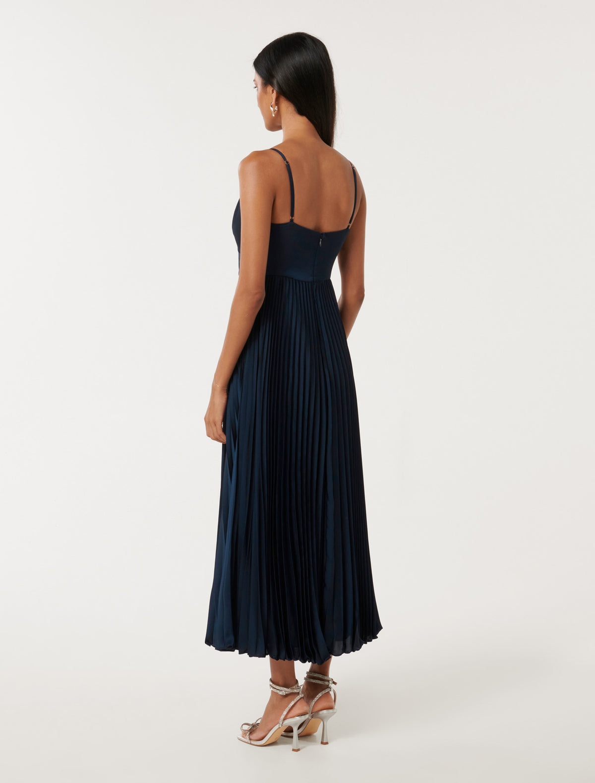 Chloe Petite Pleated Midi Dress Deep Navy