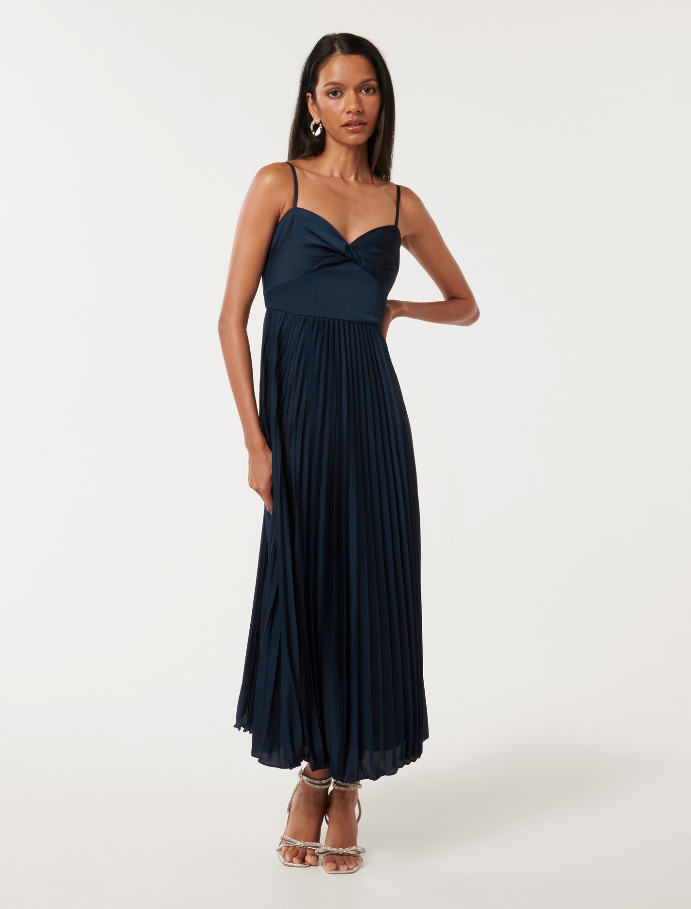 Chloe Petite Pleated Midi Dress Deep Navy