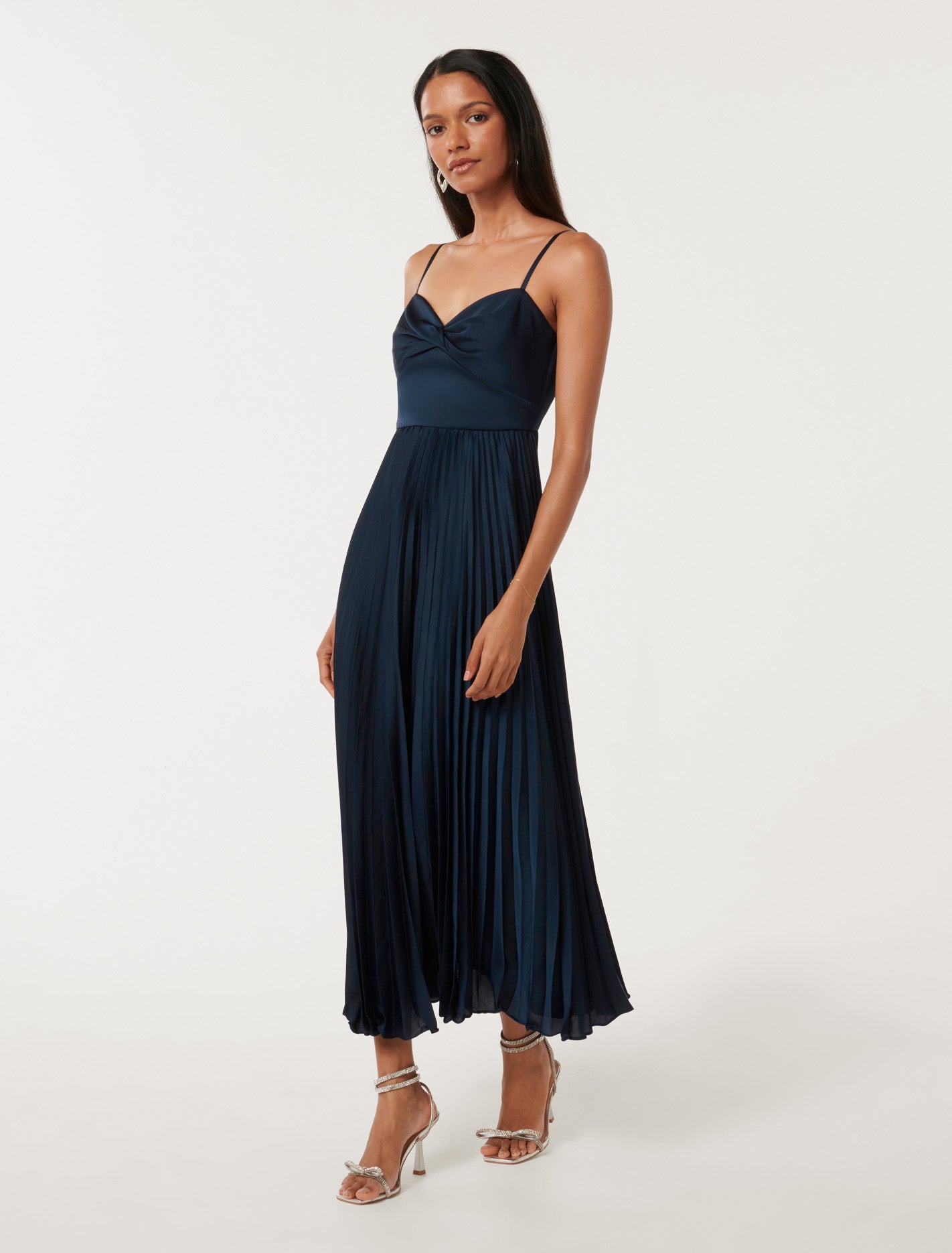 Chloe Petite Pleated Midi Dress Deep Navy