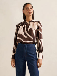 Kai Gathered Detail Blouse Choc Nusa Leaf