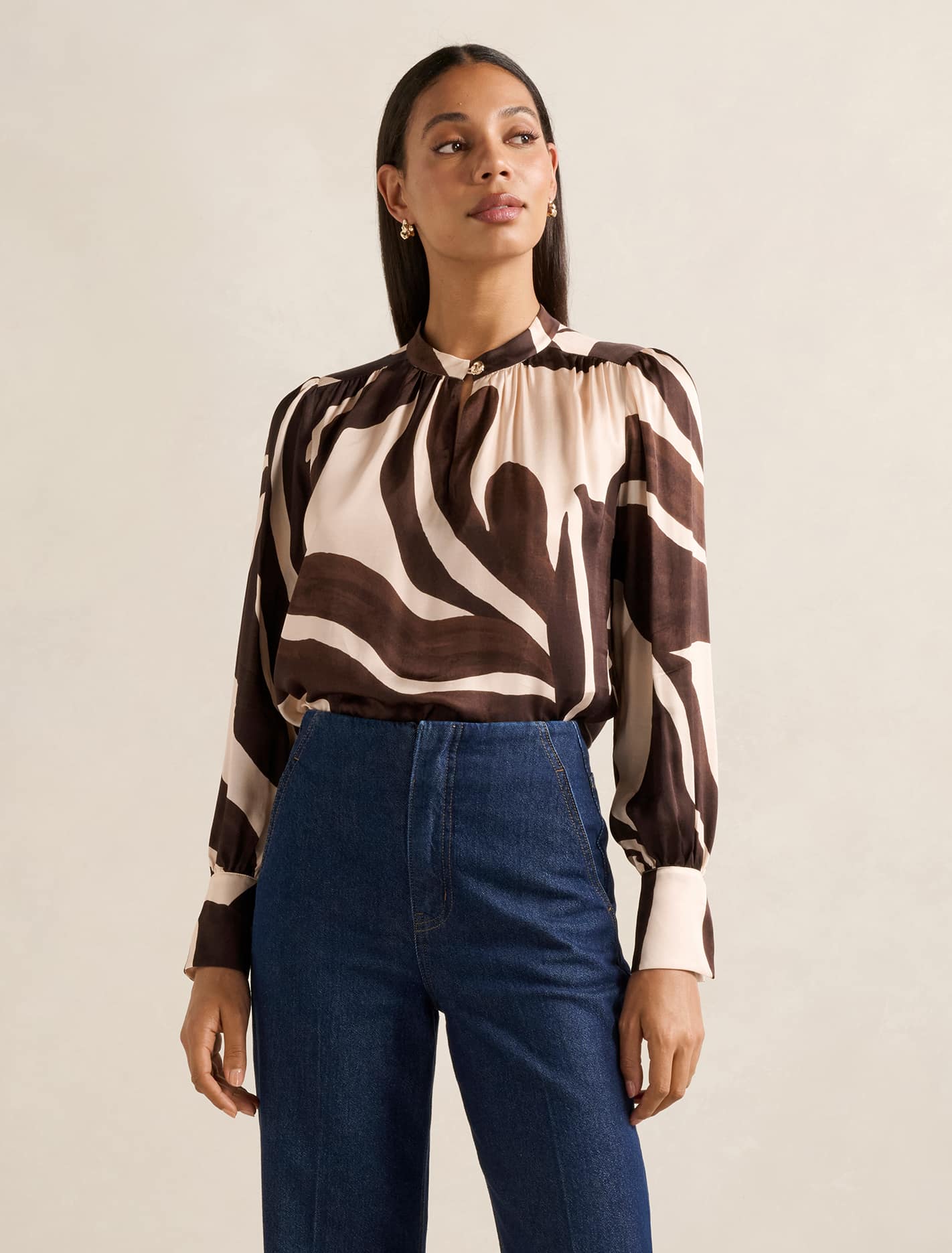Kai Gathered Detail Blouse Choc Nusa Leaf