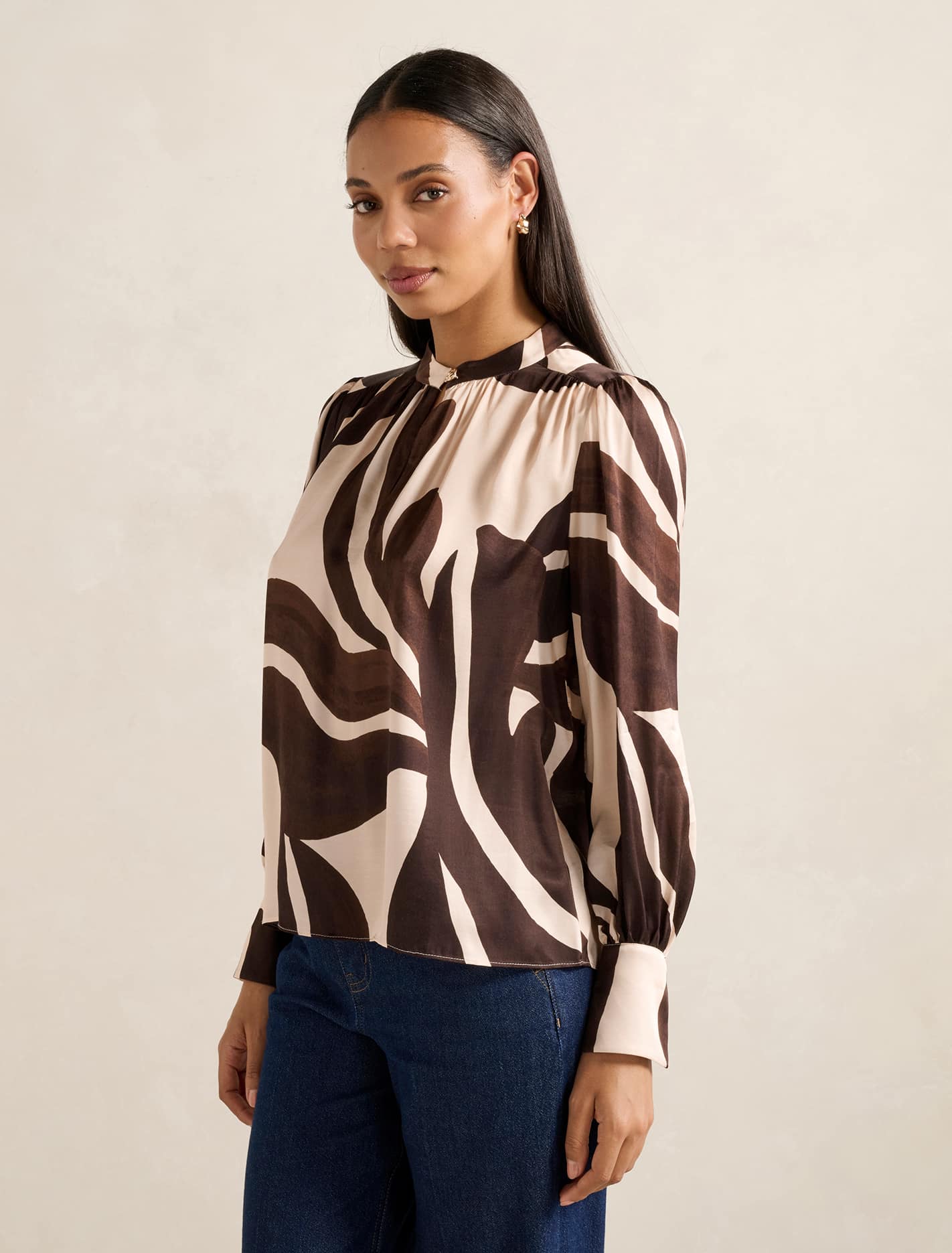 Kai Gathered Detail Blouse Choc Nusa Leaf
