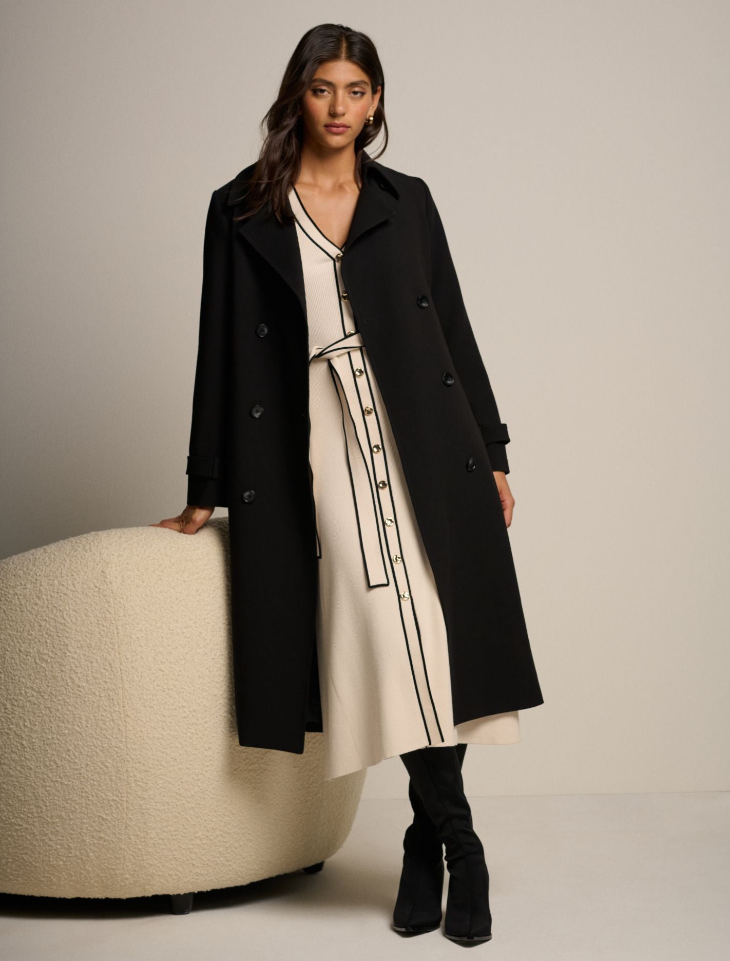 Leanne Crepe Trench Coat Black
