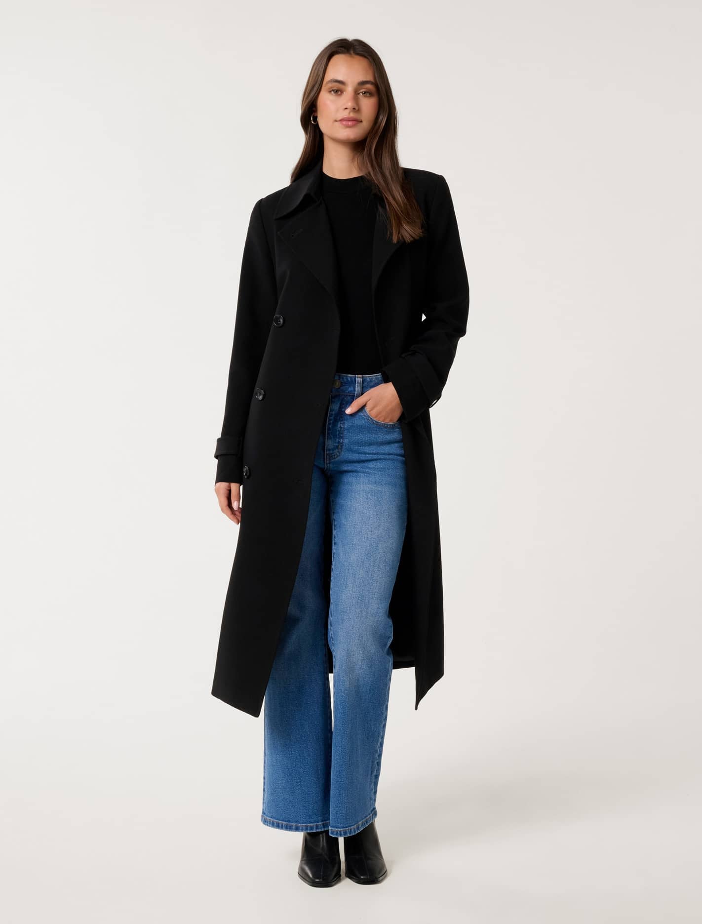 Leanne Crepe Trench Coat Black