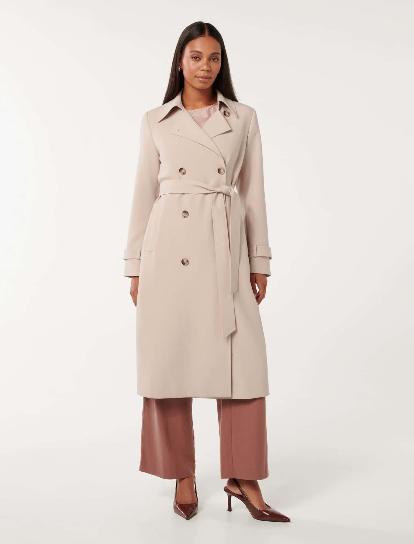 Leanne Crepe Trench Coat Stone Taupe