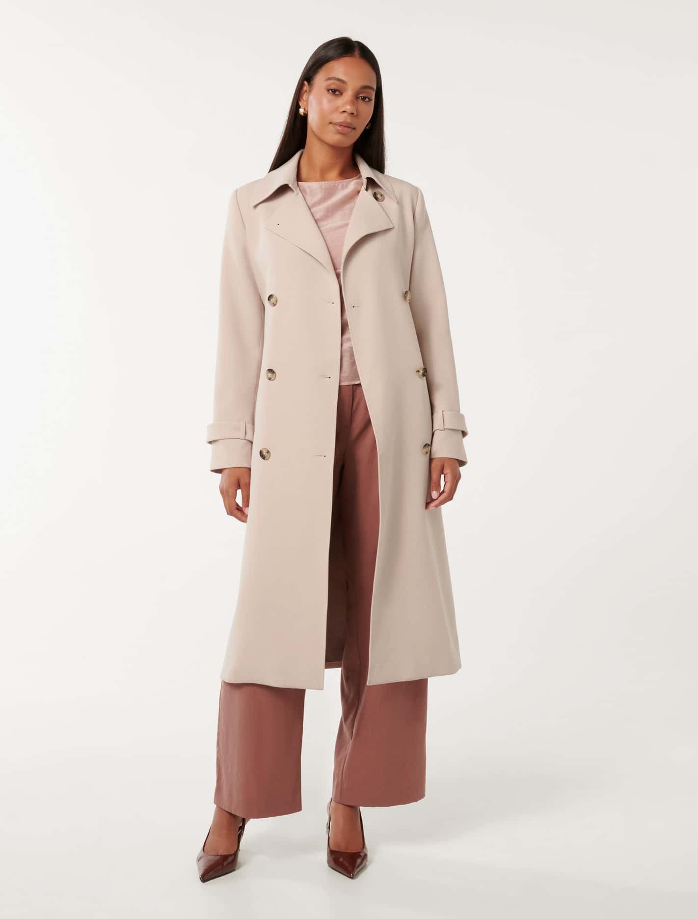 Leanne Crepe Trench Coat Stone Taupe