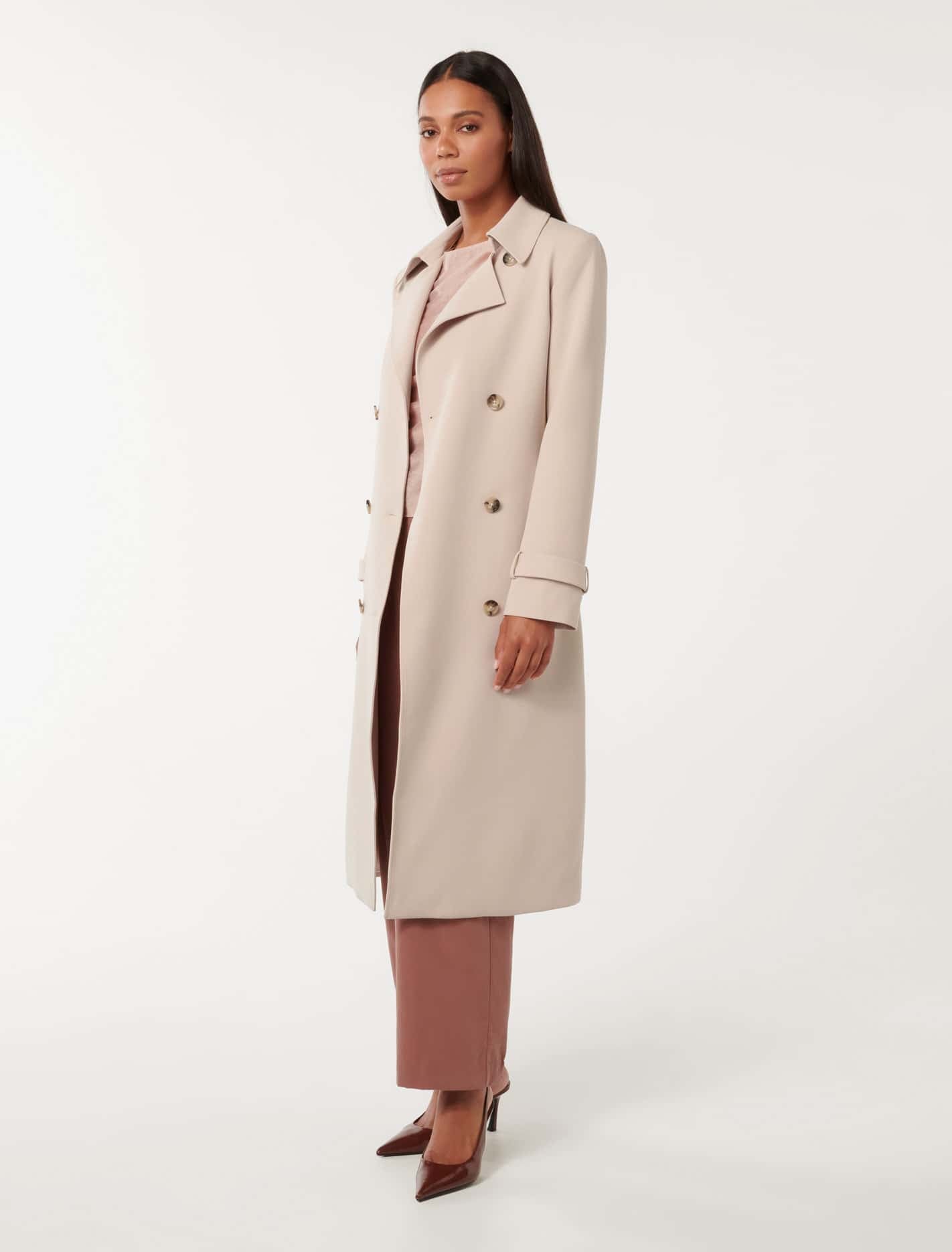 Leanne Crepe Trench Coat Stone Taupe