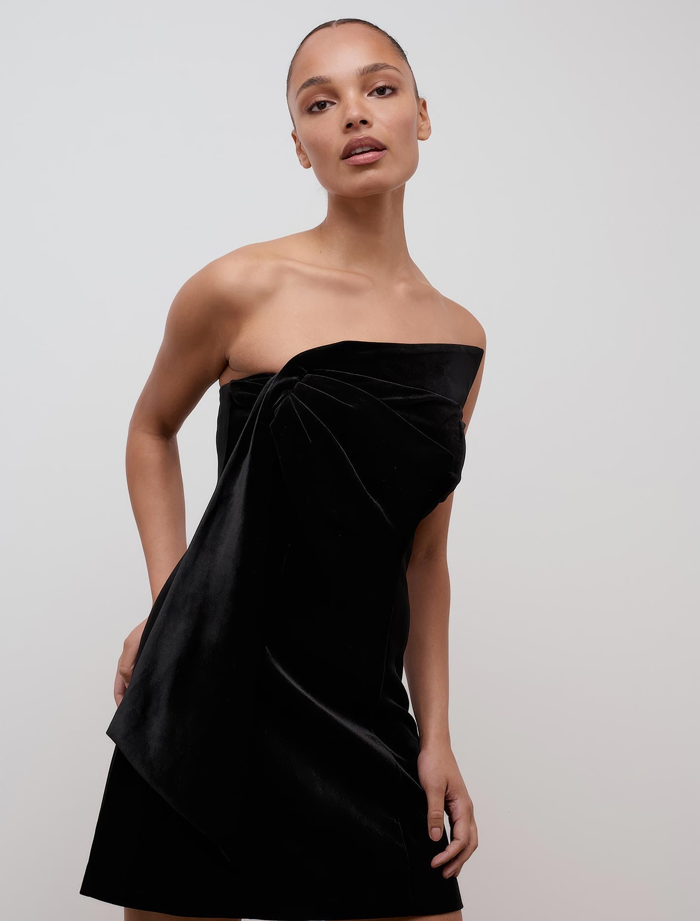 Maia Velvet Bow Mini Dress Black