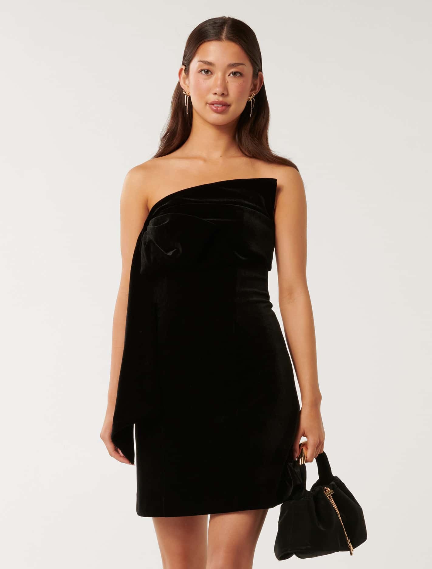 Maia Velvet Bow Mini Dress Black