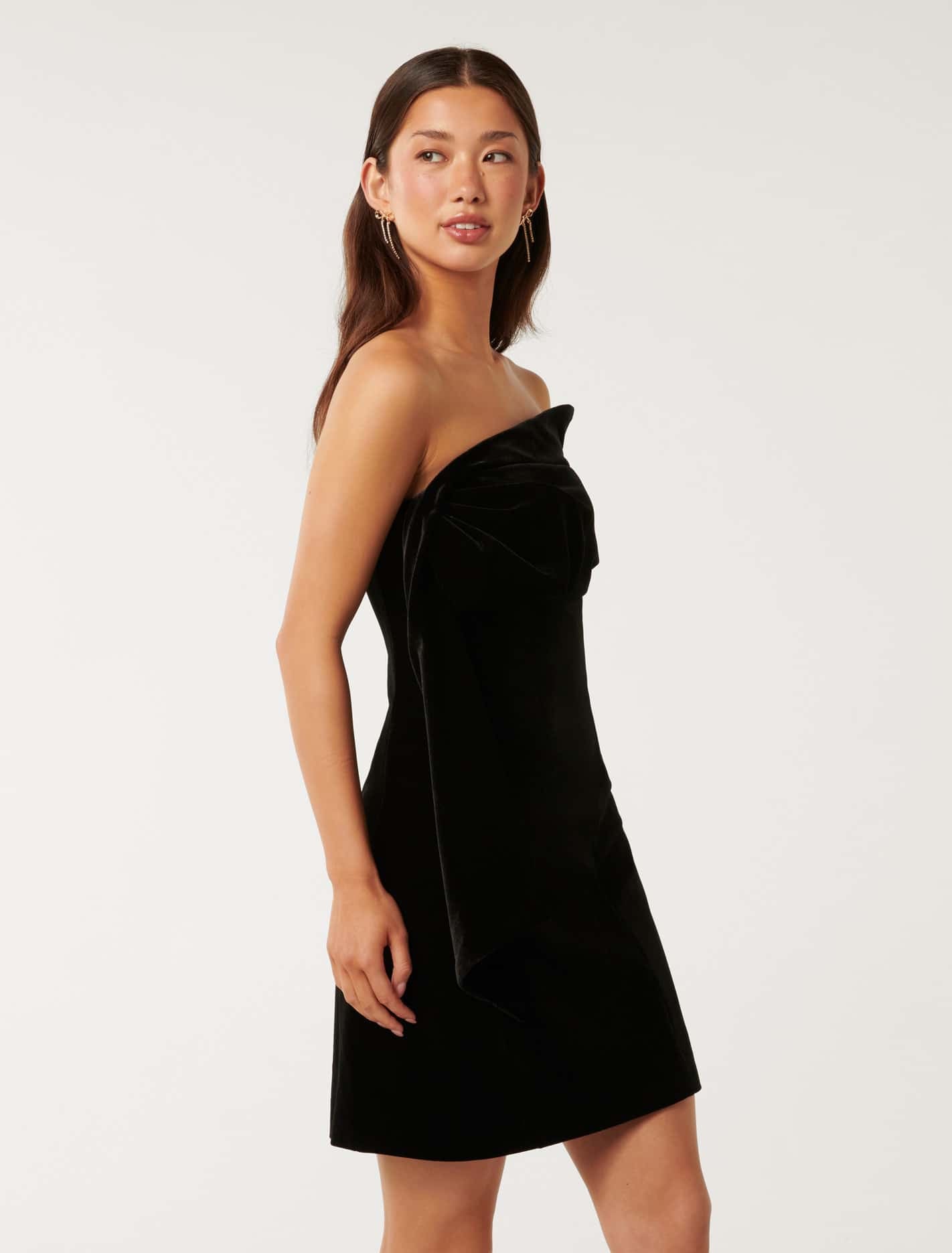 Maia Velvet Bow Mini Dress Black